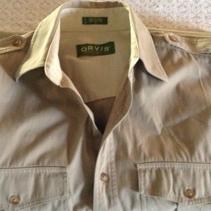 Men's Orvis bush poplin short-sleeve safari shirt.